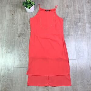 NWT MLLE GABRIELLE Women's Coral Hi Lo Square Tank Slip Dress